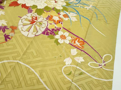 平和屋着物●極上　アンティーク　大正ロマン　小振袖　駒刺繍　花車文　暈し染め　金銀彩　逸品　CZAA4906s6