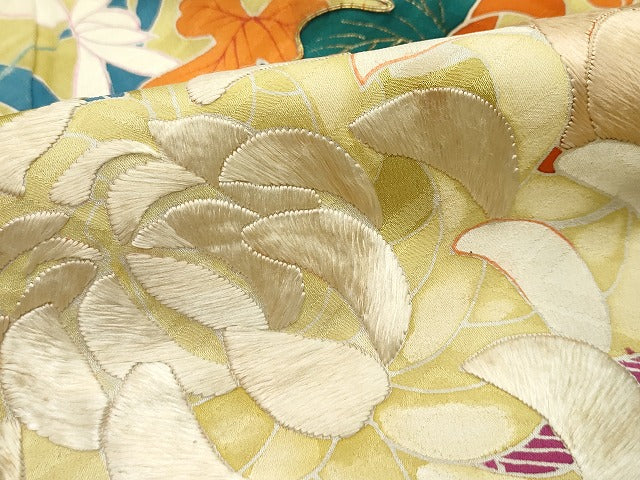 平和屋着物●極上　アンティーク　大正ロマン　小振袖　駒刺繍　花車文　暈し染め　金銀彩　逸品　CZAA4906s6
