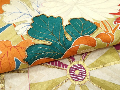 平和屋着物●極上　アンティーク　大正ロマン　小振袖　駒刺繍　花車文　暈し染め　金銀彩　逸品　CZAA4906s6