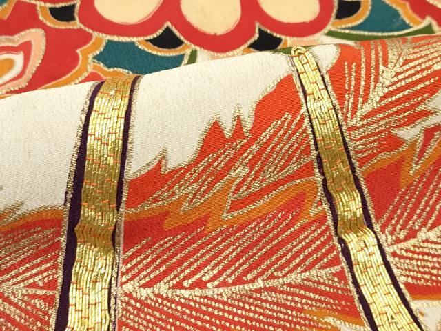 平和屋本店●極上　アンティーク　大正ロマン　振袖　駒刺繍　正倉院飛鶴花文　黒地　金彩　逸品　CZAA4907s6