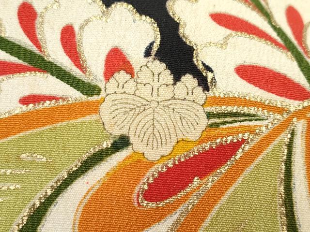 平和屋本店●極上　アンティーク　大正ロマン　振袖　駒刺繍　正倉院飛鶴花文　黒地　金彩　逸品　CZAA4907s6