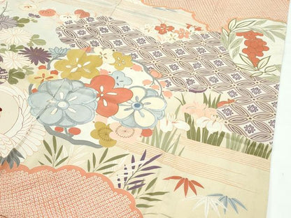 平和屋着物●極上 アンティーク 大正ロマン 振袖 駒刺繍 中国三大刺繍 相良刺繍 鳳凰飛鶴吉祥花 暈し染め 黒地 金彩 逸品 CZAA4908s6