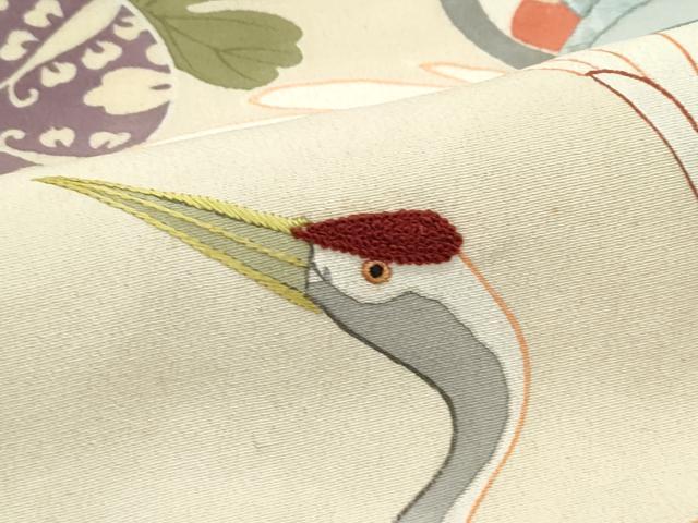 平和屋着物●極上 アンティーク 大正ロマン 振袖 駒刺繍 中国三大刺繍 相良刺繍 鳳凰飛鶴吉祥花 暈し染め 黒地 金彩 逸品 CZAA4908s6