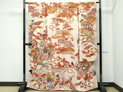 平和屋本店●極上 アンティーク 大正ロマン 振袖 駒刺繍 鼓草花文 暈し染め 金糸 逸品 CZAA4909s6