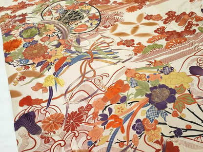 平和屋本店●極上 アンティーク 大正ロマン 振袖 駒刺繍 鼓草花文 暈し染め 金糸 逸品 CZAA4909s6