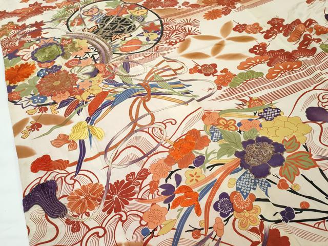 平和屋本店●極上 アンティーク 大正ロマン 振袖 駒刺繍 鼓草花文 暈し染め 金糸 逸品 CZAA4909s6