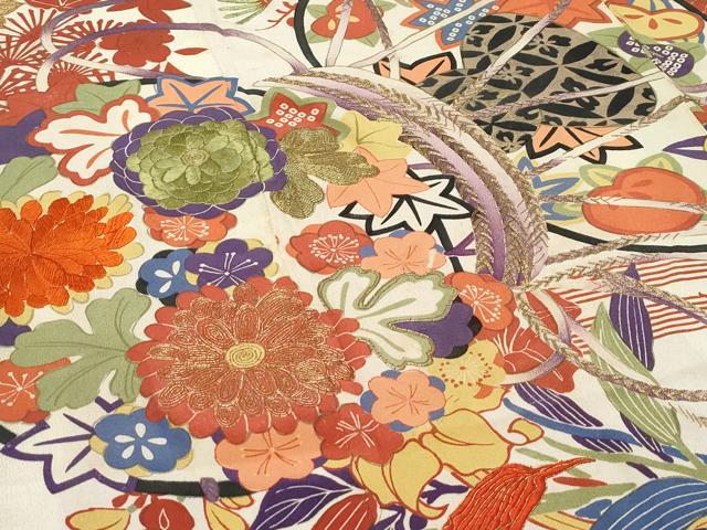 平和屋本店●極上 アンティーク 大正ロマン 振袖 駒刺繍 鼓草花文 暈し染め 金糸 逸品 CZAA4909s6