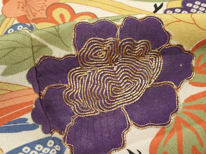 平和屋本店●極上 アンティーク 大正ロマン 振袖 駒刺繍 鼓草花文 暈し染め 金糸 逸品 CZAA4909s6