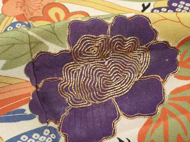 平和屋本店●極上 アンティーク 大正ロマン 振袖 駒刺繍 鼓草花文 暈し染め 金糸 逸品 CZAA4909s6