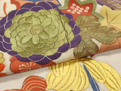 平和屋本店●極上 アンティーク 大正ロマン 振袖 駒刺繍 鼓草花文 暈し染め 金糸 逸品 CZAA4909s6