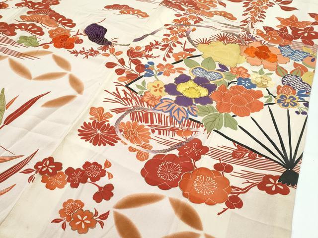 平和屋本店●極上 アンティーク 大正ロマン 振袖 駒刺繍 鼓草花文 暈し染め 金糸 逸品 CZAA4909s6