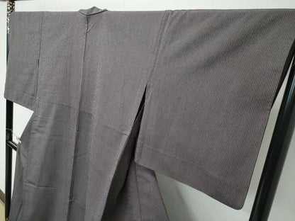 平和屋着物▽極上　本塩沢　単衣　縞　紅消鼠色地　逸品　CZAA4913s6
