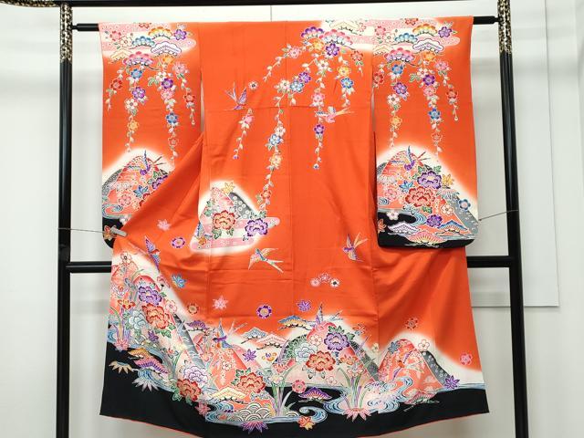 平和屋着物[]極上　七五三　女の子　7歳　祝着　型染め　遠山花鳥文　暈し染め　逸品　CZAA4917s6