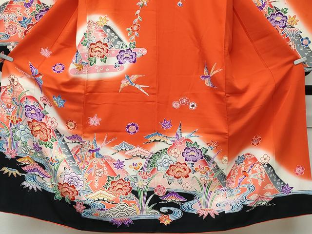 平和屋着物[]極上　七五三　女の子　7歳　祝着　型染め　遠山花鳥文　暈し染め　逸品　CZAA4917s6