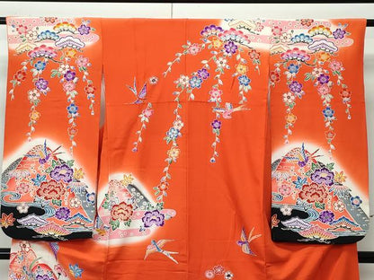平和屋着物[]極上　七五三　女の子　7歳　祝着　型染め　遠山花鳥文　暈し染め　逸品　CZAA4917s6