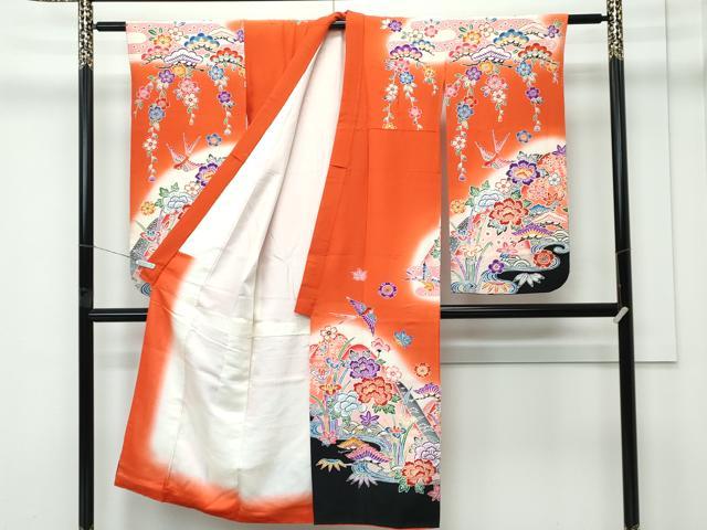 平和屋着物[]極上　七五三　女の子　7歳　祝着　型染め　遠山花鳥文　暈し染め　逸品　CZAA4917s6