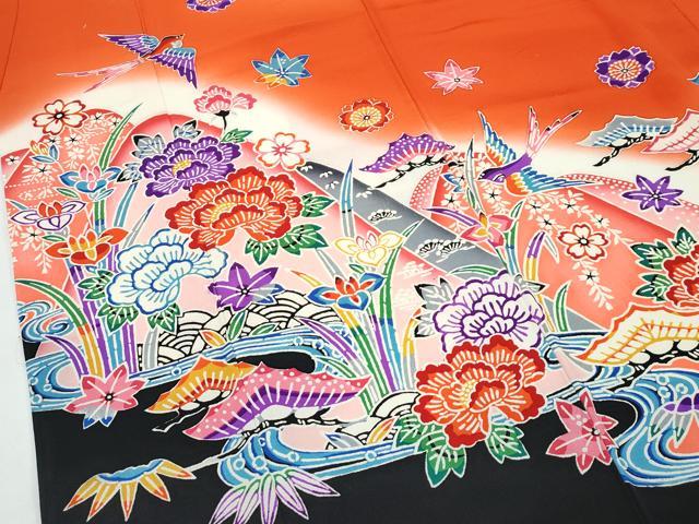平和屋着物[]極上　七五三　女の子　7歳　祝着　型染め　遠山花鳥文　暈し染め　逸品　CZAA4917s6