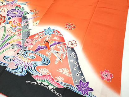 平和屋着物[]極上　七五三　女の子　7歳　祝着　型染め　遠山花鳥文　暈し染め　逸品　CZAA4917s6