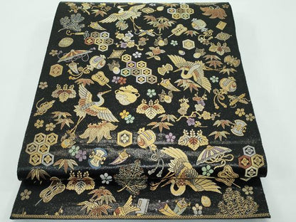 平和屋着物●極上　六通柄袋帯　瑞祥宝尽文　黒地　金銀糸　逸品　CZAA4925s6