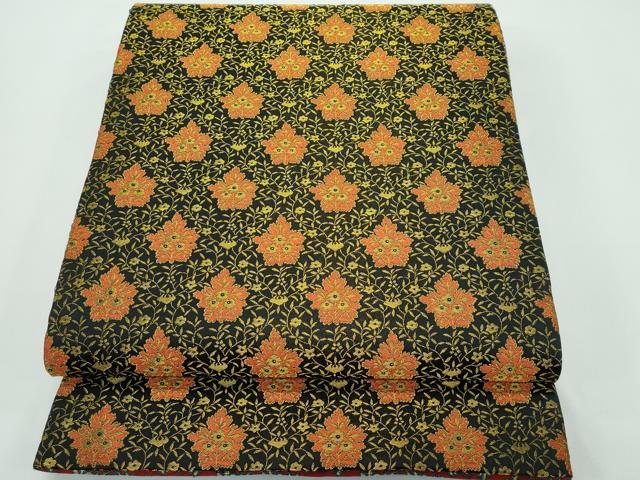 平和屋着物●極上　両面　全通柄袋帯　五葉華文　黒地　金糸　逸品　CZAA4932s6