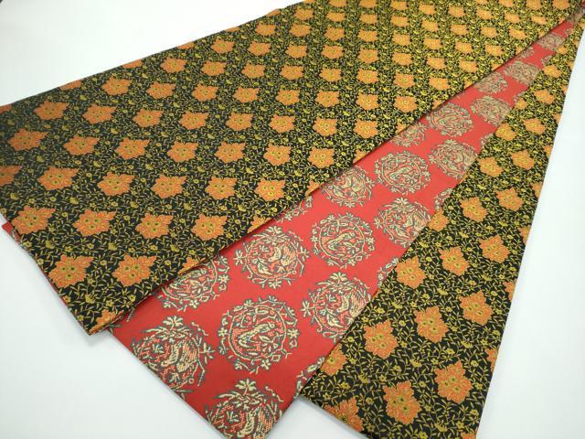 平和屋着物●極上　両面　全通柄袋帯　五葉華文　黒地　金糸　逸品　CZAA4932s6