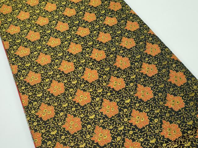 平和屋着物●極上　両面　全通柄袋帯　五葉華文　黒地　金糸　逸品　CZAA4932s6