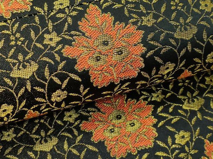 平和屋着物●極上　両面　全通柄袋帯　五葉華文　黒地　金糸　逸品　CZAA4932s6