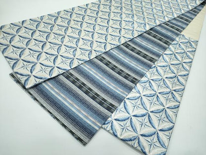 平和屋着物●極上　両面　六通柄袋帯　七宝文　花織　銀糸　逸品　未使用　CZAA4936s6