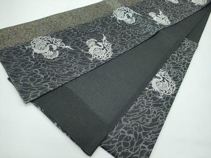 平和屋着物●極上　世界的友禅作家　千地泰弘　スリーシーズン　春夏秋　両面　六通柄袋帯　鳳凰唐草文　黒地　金銀糸　逸品　CZAA4941s6