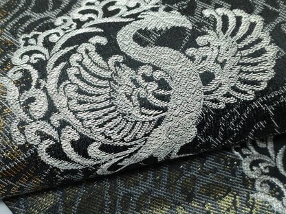 平和屋着物●極上　世界的友禅作家　千地泰弘　スリーシーズン　春夏秋　両面　六通柄袋帯　鳳凰唐草文　黒地　金銀糸　逸品　CZAA4941s6