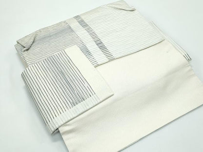 平和屋着物●極上 伝統工芸士 真鍋丈助 つけ帯 間道 銀糸 逸品 CZAA4945s6