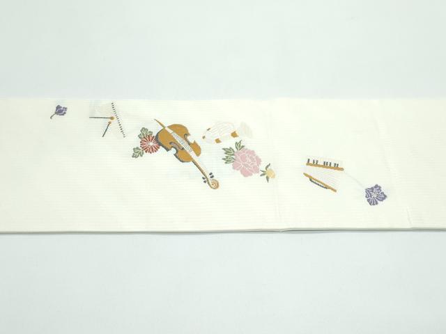 平和屋着物●極上　九寸名古屋帯　唐織　楽器草花文　逸品　CZAA4957s6
