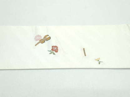 平和屋着物●極上　九寸名古屋帯　唐織　楽器草花文　逸品　CZAA4957s6