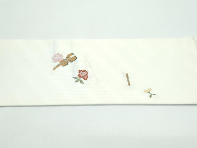 平和屋着物●極上　九寸名古屋帯　唐織　楽器草花文　逸品　CZAA4957s6