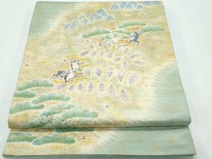 平和屋着物●極上　九寸開き名古屋帯　作家物　絞り　鳥獣戯画　金通し地　逸品　CZAA4958s6