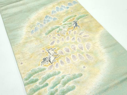 平和屋着物●極上　九寸開き名古屋帯　作家物　絞り　鳥獣戯画　金通し地　逸品　CZAA4958s6