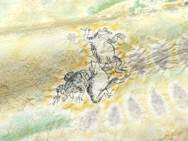 平和屋着物●極上　九寸開き名古屋帯　作家物　絞り　鳥獣戯画　金通し地　逸品　CZAA4958s6