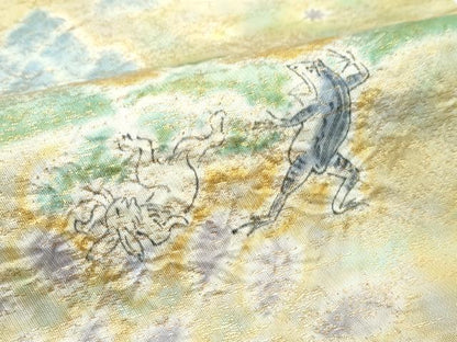 平和屋着物●極上　九寸開き名古屋帯　作家物　絞り　鳥獣戯画　金通し地　逸品　CZAA4958s6