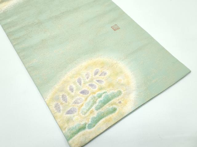 平和屋着物●極上　九寸開き名古屋帯　作家物　絞り　鳥獣戯画　金通し地　逸品　CZAA4958s6