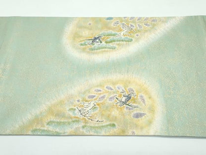 平和屋着物●極上　九寸開き名古屋帯　作家物　絞り　鳥獣戯画　金通し地　逸品　CZAA4958s6