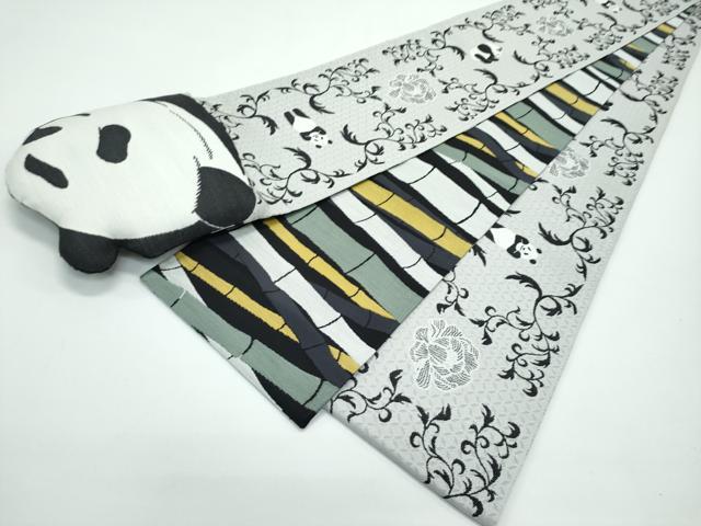 平和屋本店●極上 西陣 田中伝 両面 半幅帯 竹 パンダ ぱんだ 逸品 未使用 CZAA4960s6