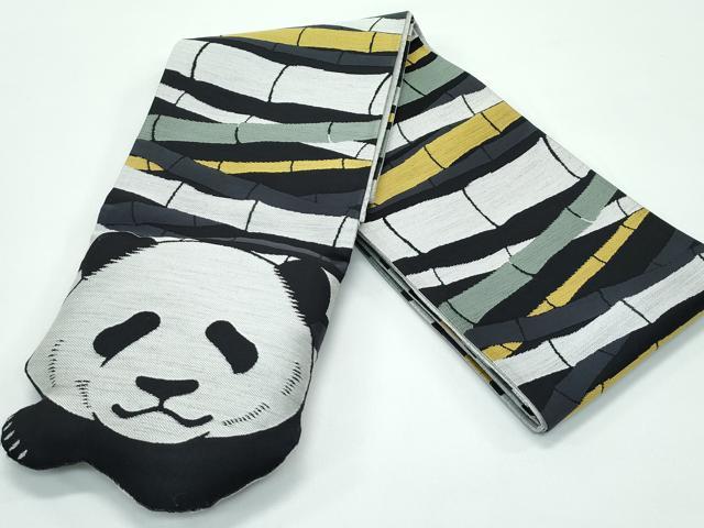 平和屋本店●極上 西陣 田中伝 両面 半幅帯 竹 パンダ ぱんだ 逸品 未使用 CZAA4960s6