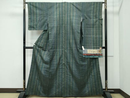 平和屋着物●極上　伝統工芸士　七代目　吉澤与市　紬　間道　上代25万　証紙付き　逸品　未使用　CZAA4961s6