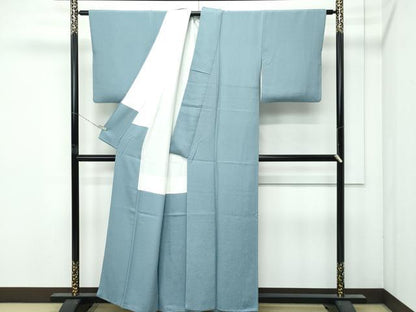 平和屋着物●極上　色無地　青鈍色　作家物　飛鶴花唐草地紋　逸品　CZAA4969s6