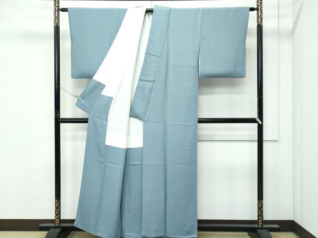 平和屋着物●極上　色無地　青鈍色　作家物　飛鶴花唐草地紋　逸品　CZAA4969s6
