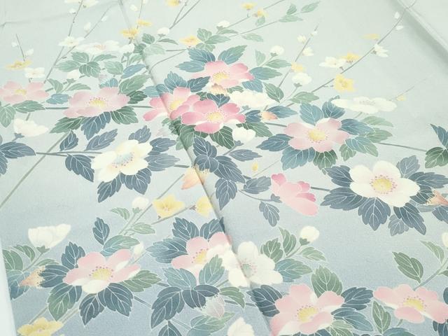 平和屋着物●極上　十日町友禅作家　阿部佳雪　訪問着　草花文　暈し染め　柳鼠色地　逸品　CZAA4972s6