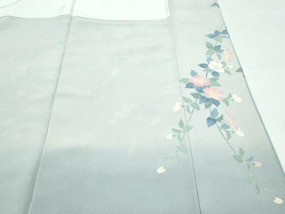 平和屋着物●極上　十日町友禅作家　阿部佳雪　訪問着　草花文　暈し染め　柳鼠色地　逸品　CZAA4972s6