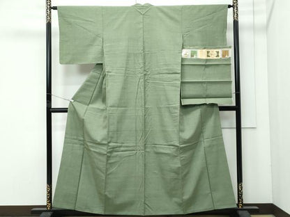 平和屋着物●極上　草木染結城玉紬　結織苑　色無地　麹塵色　証紙付き　逸品　未使用　CZAA4973s6