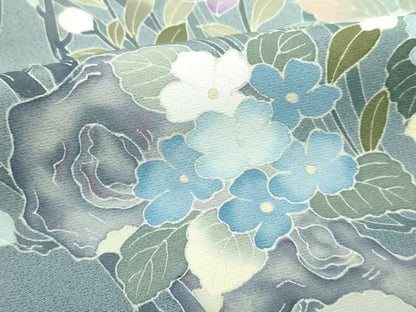 平和屋着物●極上　訪問着　友禅　作家物　枝花文　暈し染め　青白橡色地　逸品　CZAA4977s6