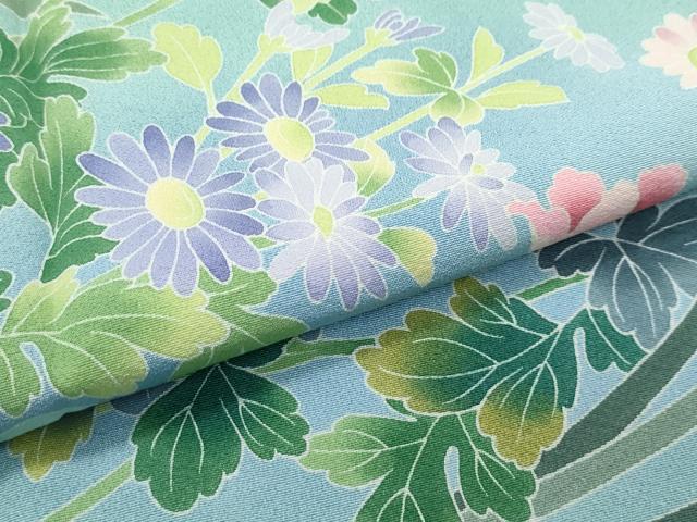 平和屋本店●極上 訪問着 友禅 作家物 草花文 暈し染め 山葵色地 逸品 CZAA4978s6